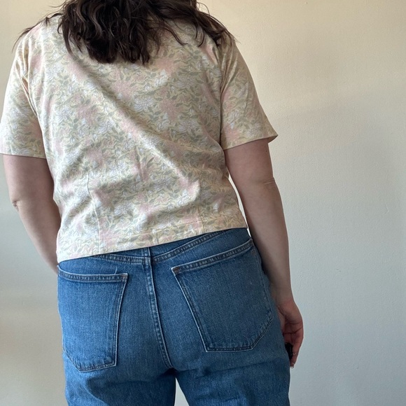 Vintage LL Bean Floral V-Neck Button Front Top - Yellow/Pink - Picture 4 of 8